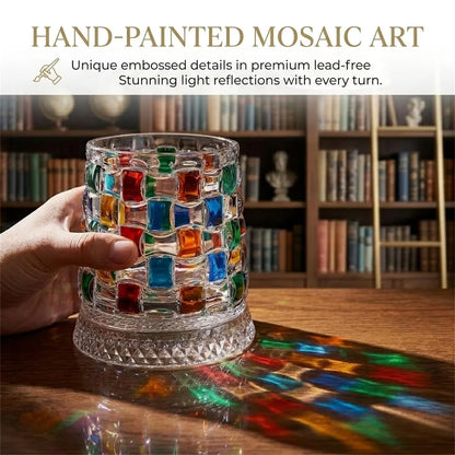 🎁Hand-Painted 360° Spinning Whiskey Glass With Crystal Embossed Design