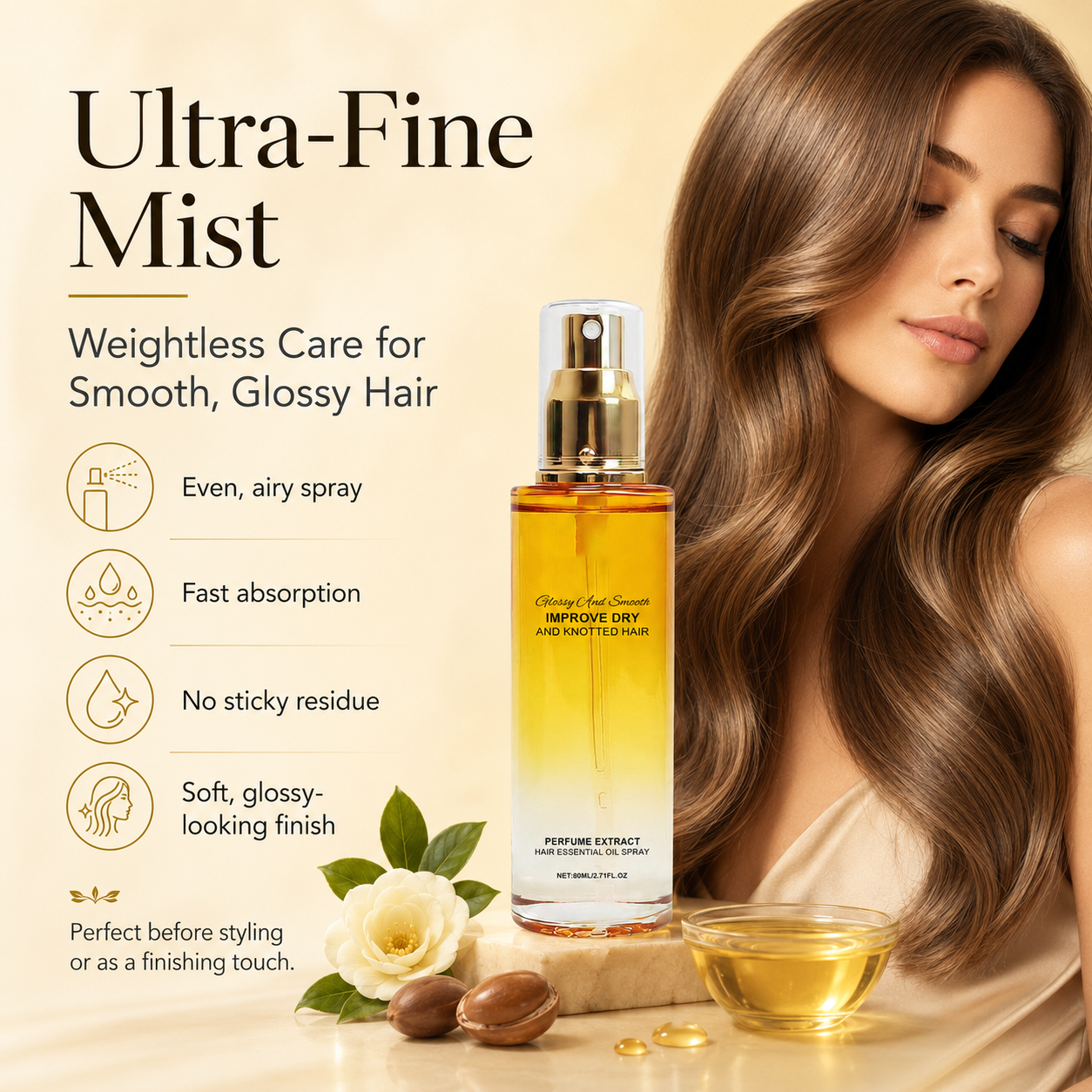 Botanical Hair Oil Mist for Dry. Frizzy & Tangled Hair