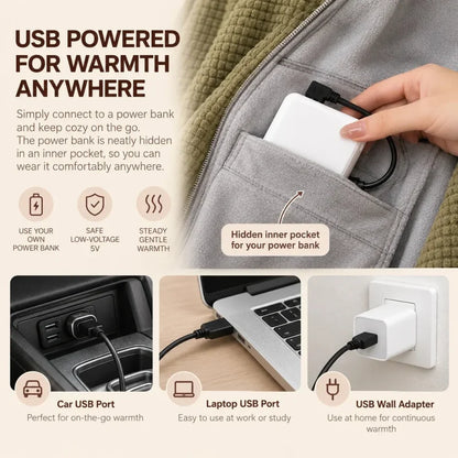 ⭐Cordless Heated Shawl Wrap  – USB Rechargeable, 3 Heat Settings & Cozy Wearable Blanket