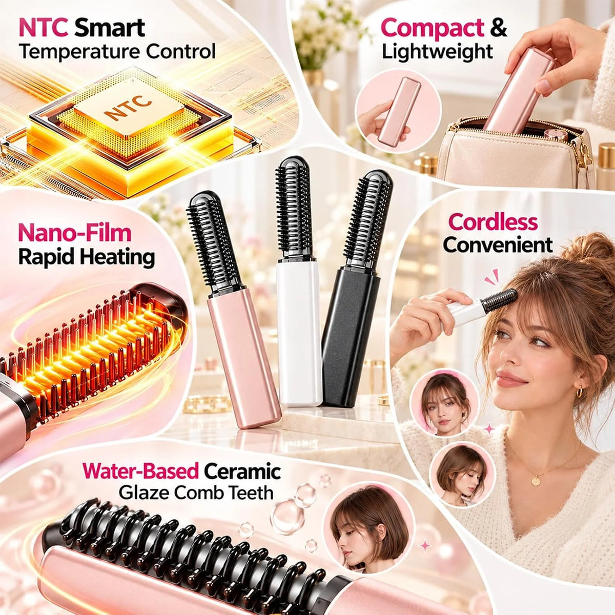 🎁Mini Cordless Bangs Straightener &amp; Rechargeable Styling Comb