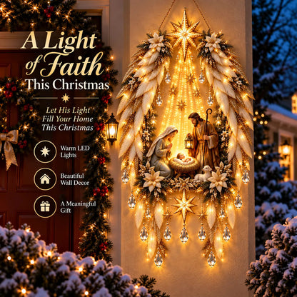 🎉3D Heavenly Angel Wings Nativity Light✨ – Lighted Christmas Wall Decor