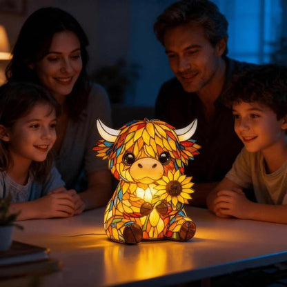Handcrafted Sunflower Highland Cow Lamp