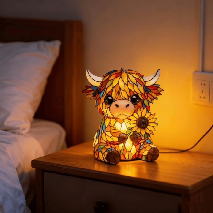 Handcrafted Sunflower Highland Cow Lamp