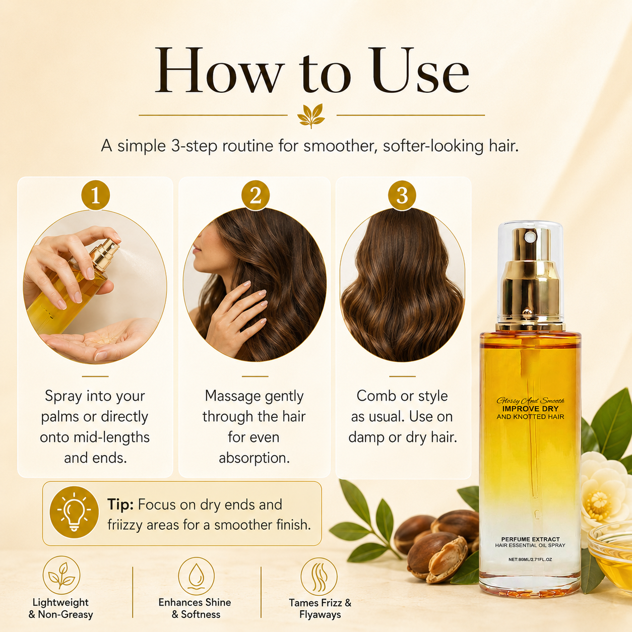 Botanical Hair Oil Mist for Dry. Frizzy & Tangled Hair
