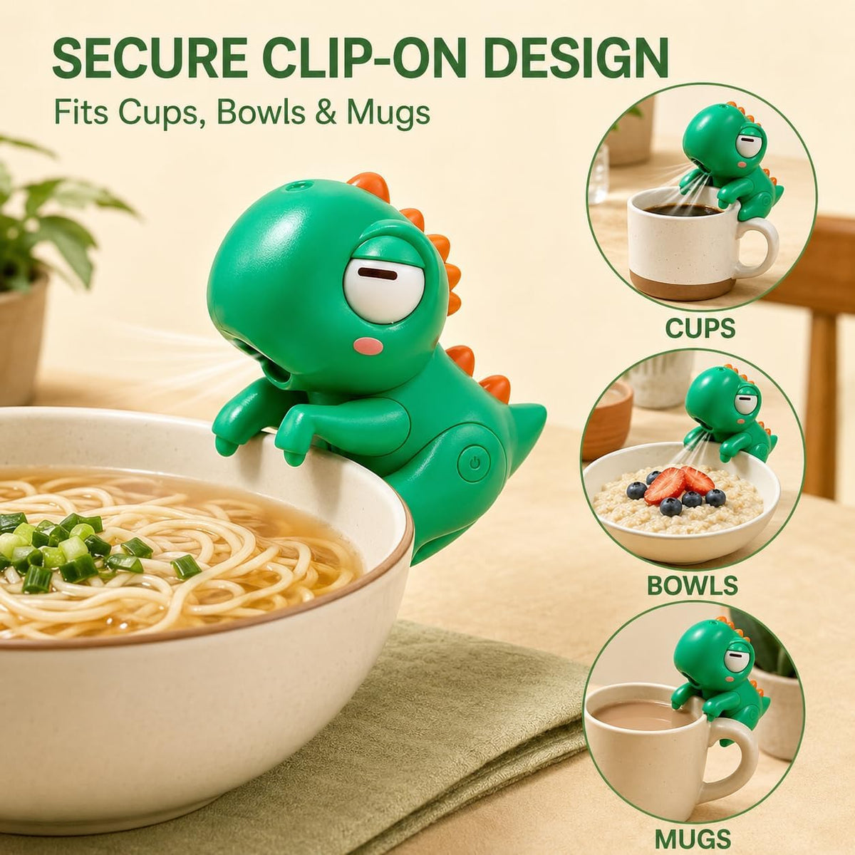 🐘 Clip-On Food Cooling Fan – Hands-Free Cooling for Hot Soup, Coffee & Drinks