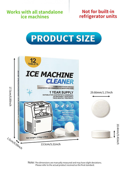 🧊Ice Maker Cleaning Tablets, Effective Descaling Tabs to Remove Scale & Odor, Safe for All Standalone Ice Mach