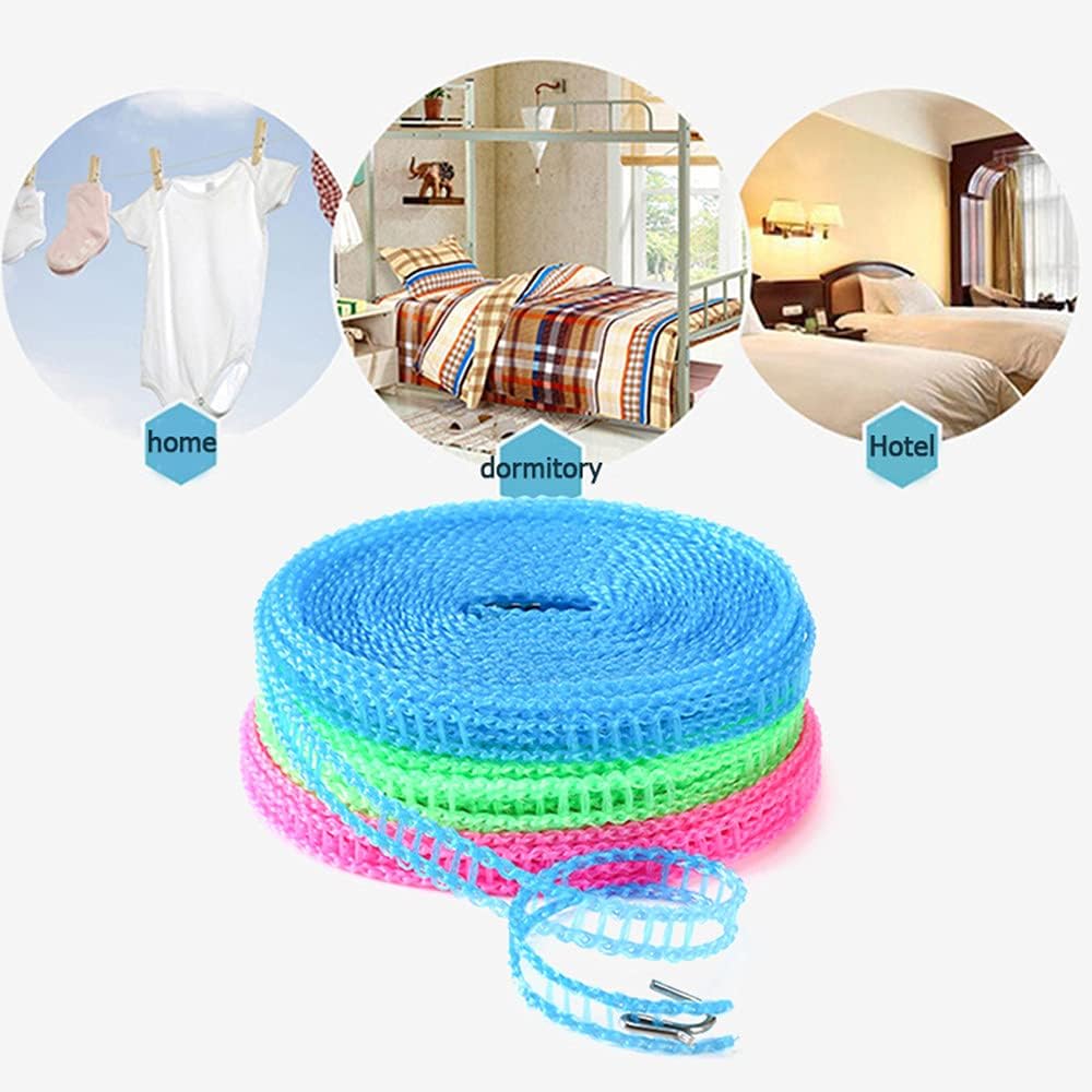 3 Pack Windproof Nylon Clothesline Adjustable Clothes Drying Rope