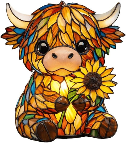 Handcrafted Sunflower Highland Cow Lamp