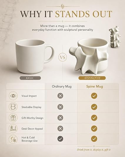 ⭐ Spine Mug – Realistic Vertebrae Design, Stackable Ceramic Coffee Cup