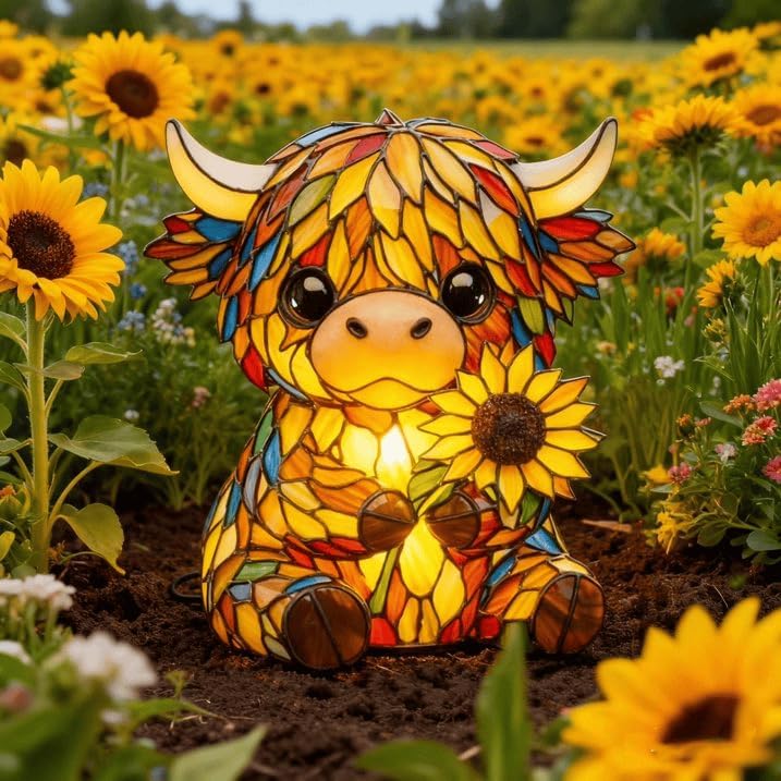 Handcrafted Sunflower Highland Cow Lamp