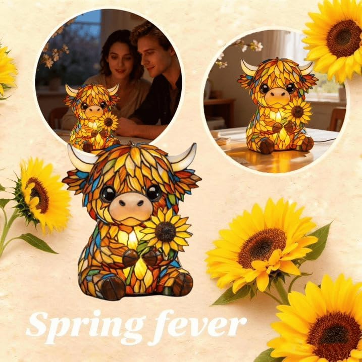 Handcrafted Sunflower Highland Cow Lamp
