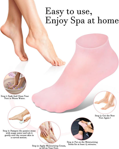 Silicone Socks for Dry Cracked Feet - Women's Moisturizing Foot Socks