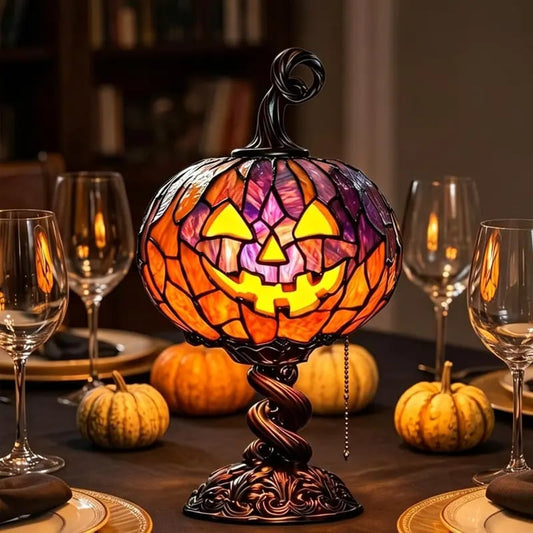 Halloween Christmas Stained Glass Pumpkin Table Lamp