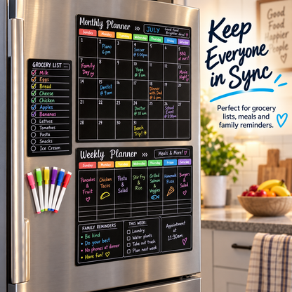 📅 Black Magnetic Dry Erase Boards Set of 3 | Ultimate Fridge Organizer & Planner ✨