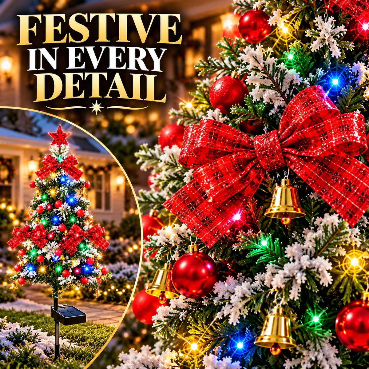 🎉Solar Snowy Cedar Christmas Tree Lights for Outdoor Holiday Decor