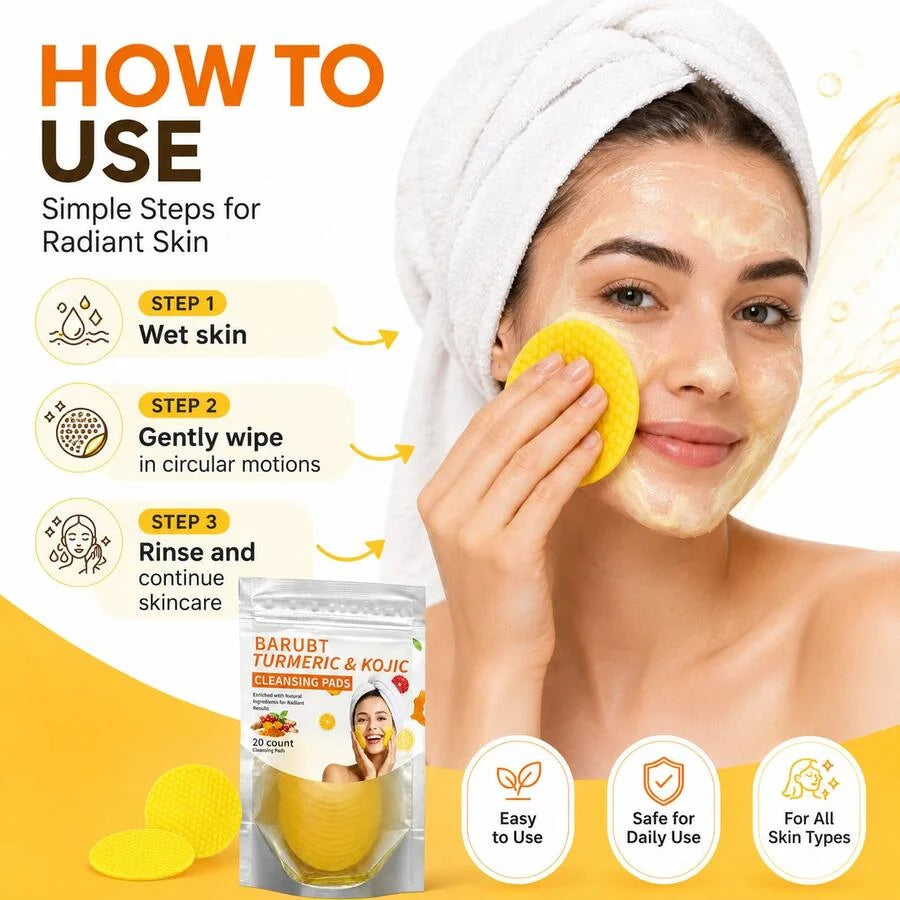 🎁Kojic &amp; Turmeric Facial Cleansing Pads – 20 Count