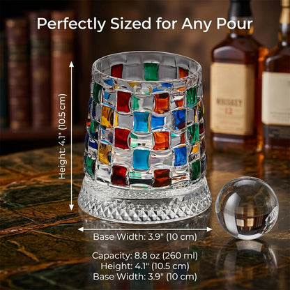 🎁Hand-Painted 360° Spinning Whiskey Glass With Crystal Embossed Design