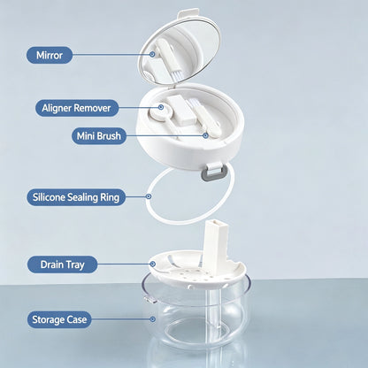 🎁3-in-1 Retainer Cleaning Case With Drain Tray, Mirror & Brush