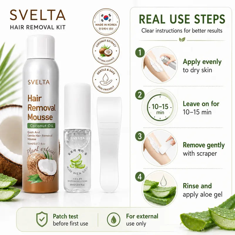 🎁Korean Hair Removal Mousse Kit – Smooth Body Care In 3 Easy Steps