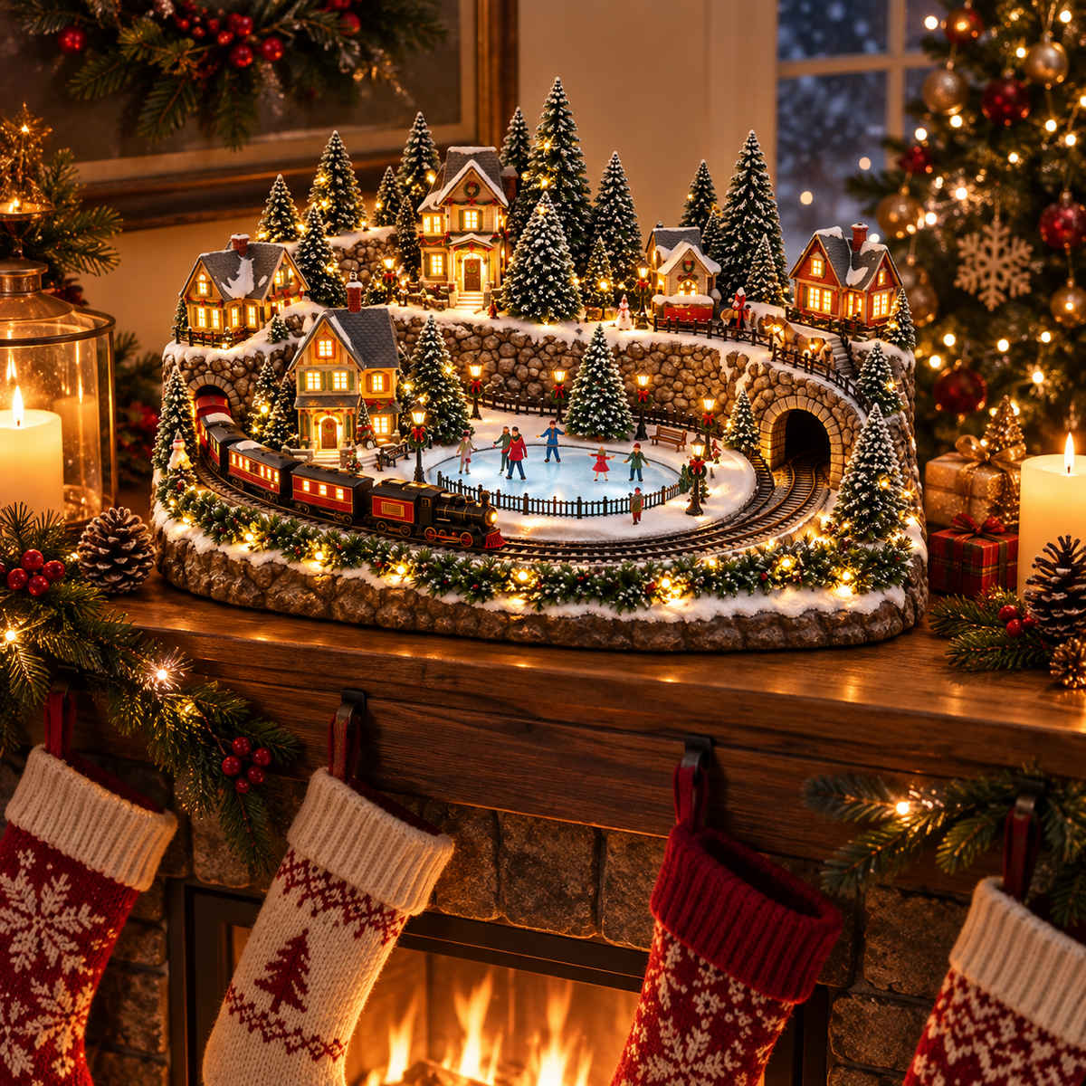🎉 LAST DAY 49% OFF 🔥 Animated Holiday Train & Ice Rink Scene ✨