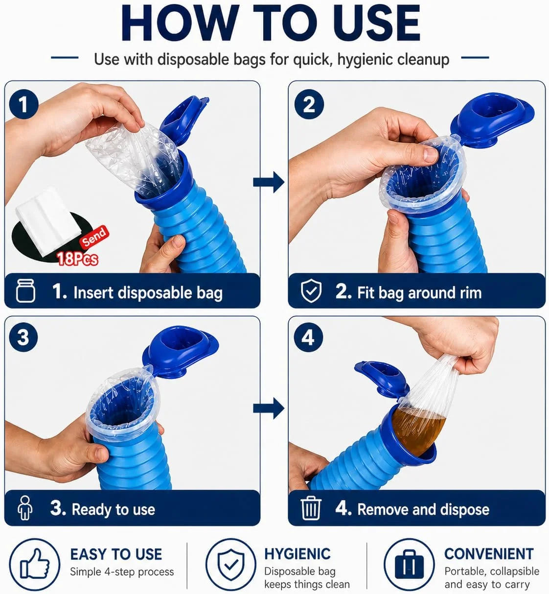 🎁Portable Collapsible Urinal – 750ml Emergency Pee Bottle for Travel & Camping