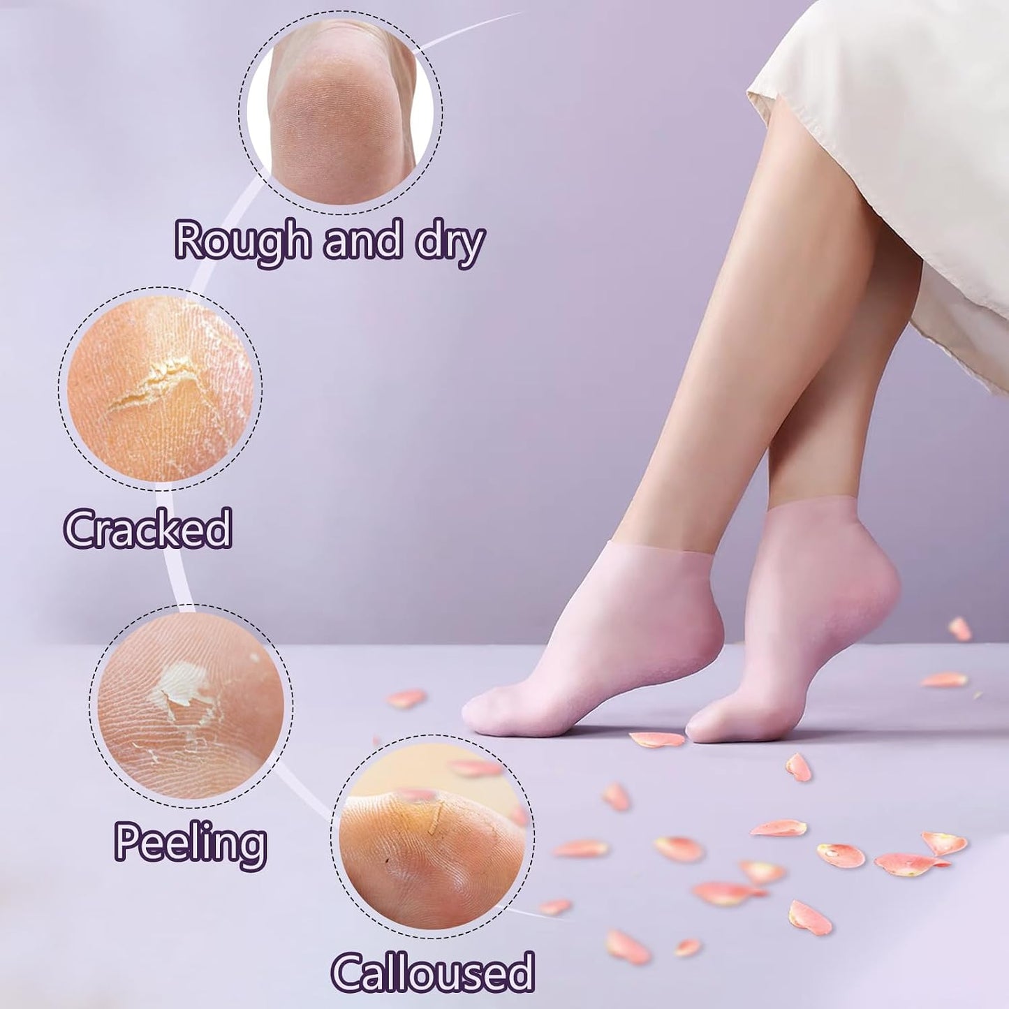 Silicone Socks for Dry Cracked Feet - Women's Moisturizing Foot Socks