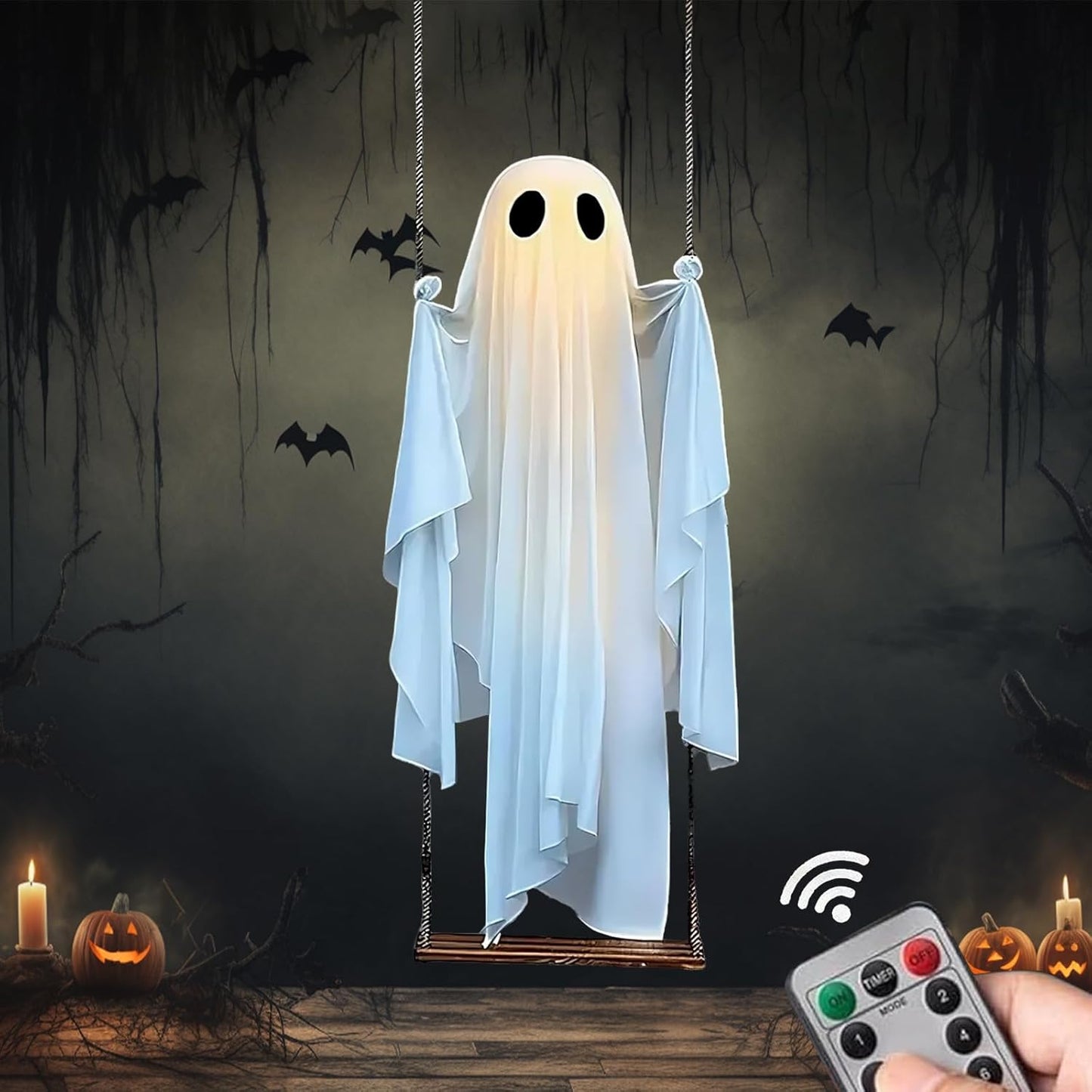 🎃 Halloween 5FT Animated Light-Up Swinging Ghost – Outdoor Decor