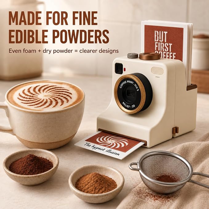 🎁3D Printed Latte Art Camera With Reusable Stencil Cards