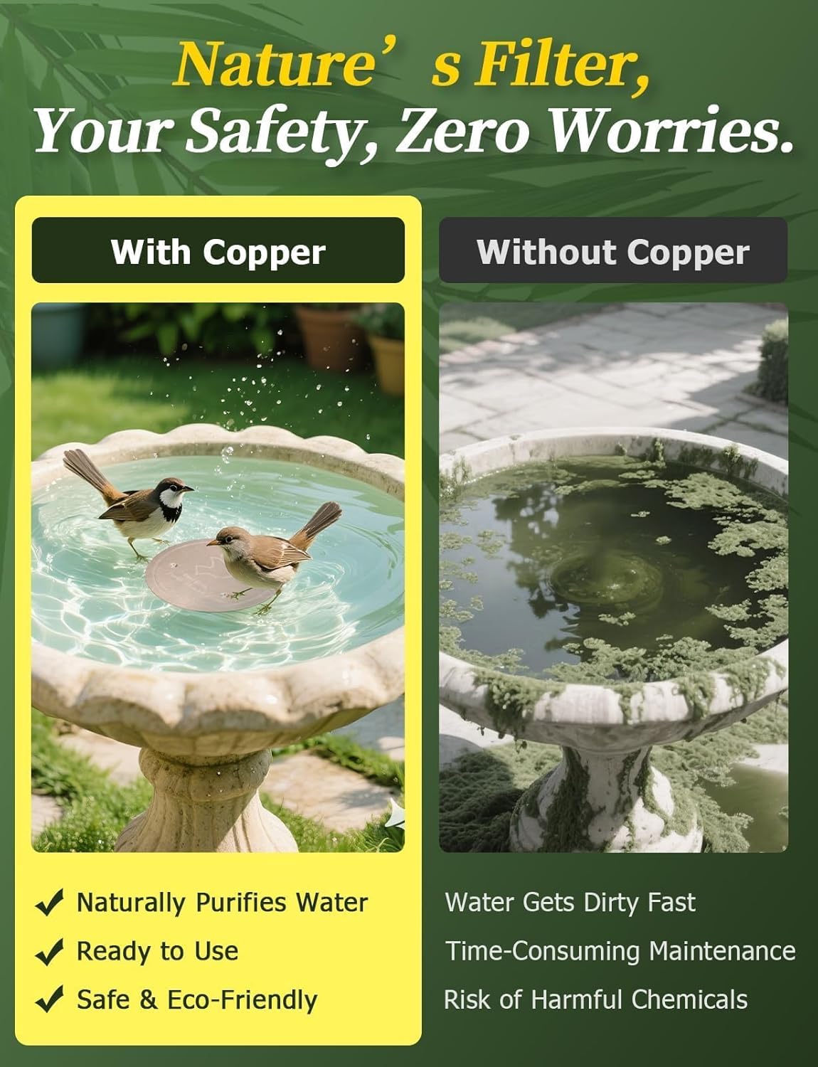 Bird Bath Copper Disk, 0.6mm Reinforced 99.99% Pure Copper Cleaning Disk