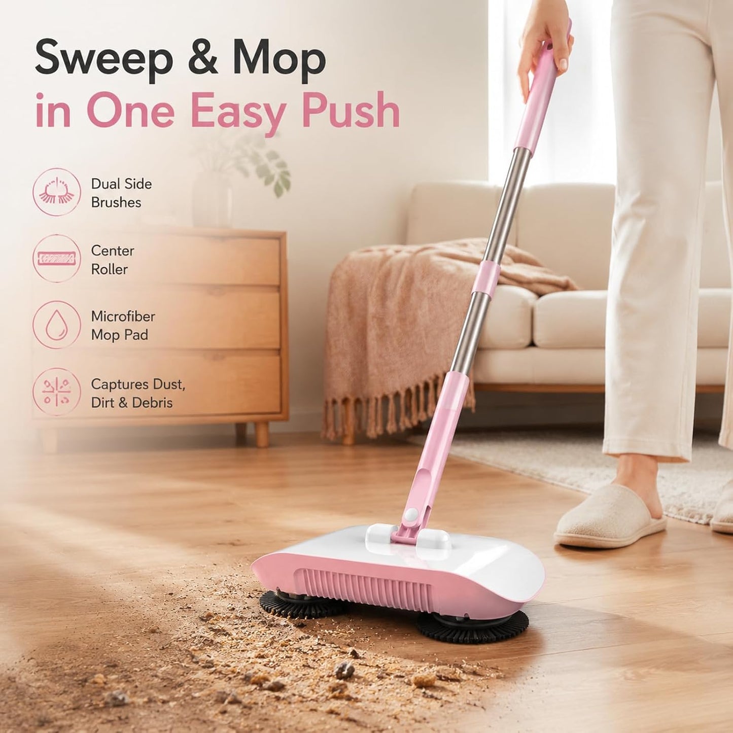 Smart Robot Vacuum Cleaner with Mop & Broom, Hand Push Sweeper