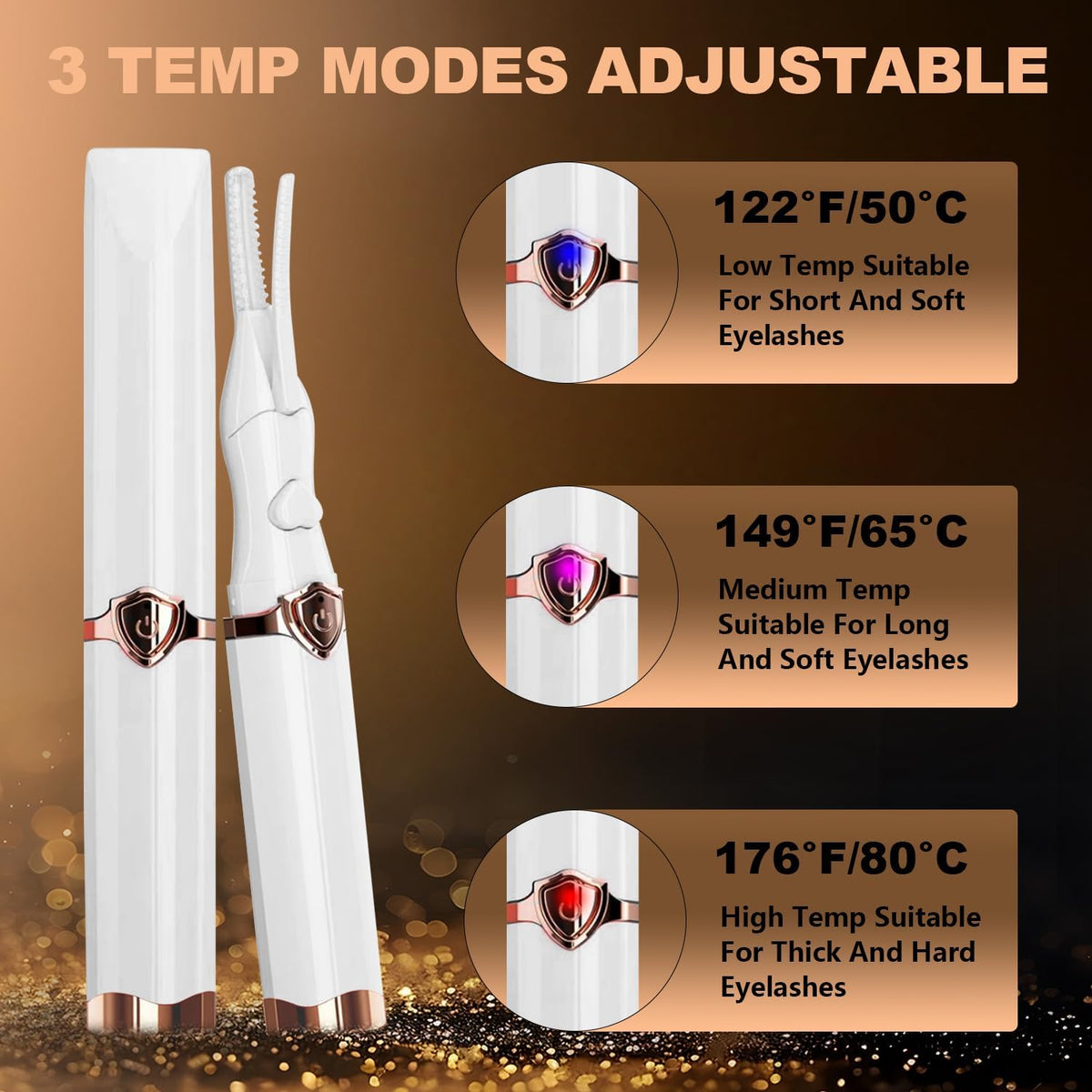 ❤️Heated Eyelash Curler, 2-in-1 Clip-Type Design, 3 Temperature Modes