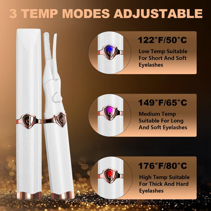 ❤️Heated Eyelash Curler, 2-in-1 Clip-Type Design, 3 Temperature Modes