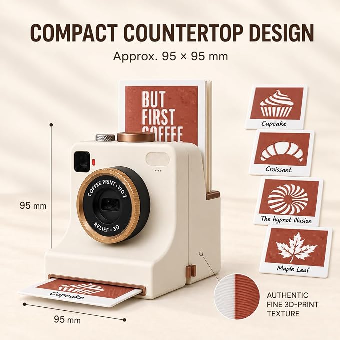 🎁3D Printed Latte Art Camera With Reusable Stencil Cards