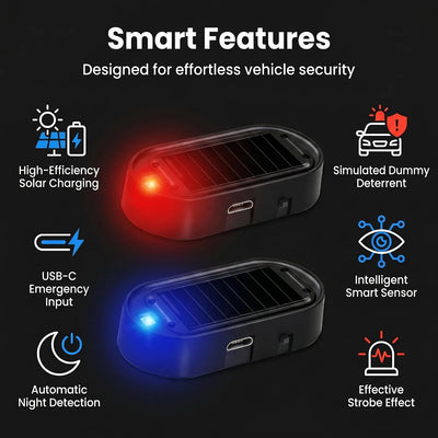 🎁Solar Fake Car Alarm LED Warning Light – 2 Pack