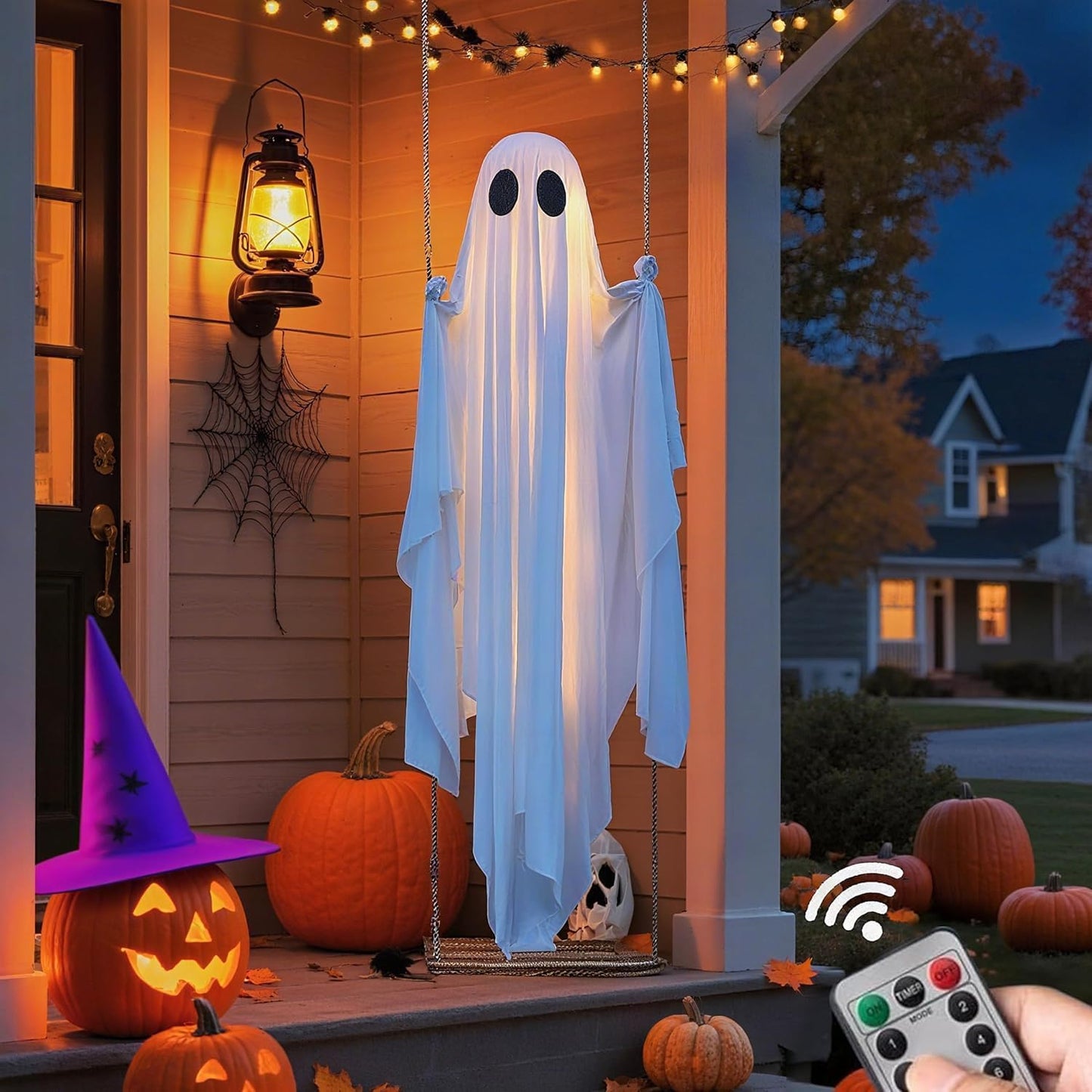 🎃 Halloween 5FT Animated Light-Up Swinging Ghost – Outdoor Decor
