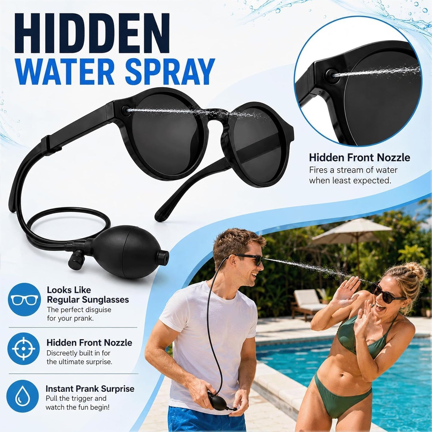 😎💦 Hidden Squirt Sunglasses – Refillable Water Prank Glasses