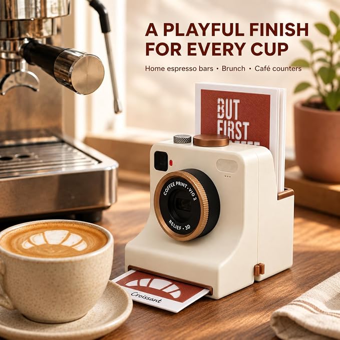 🎁3D Printed Latte Art Camera With Reusable Stencil Cards