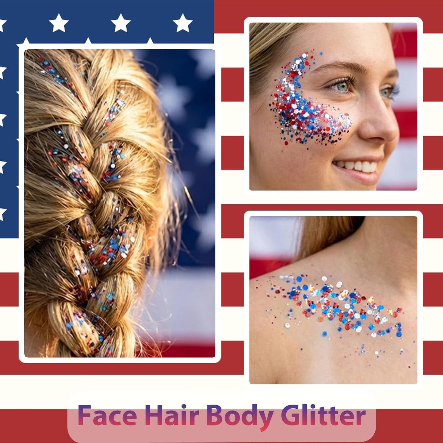 Patriotic Face & Body Glitter Stick, Hair Glitter for Independence Day