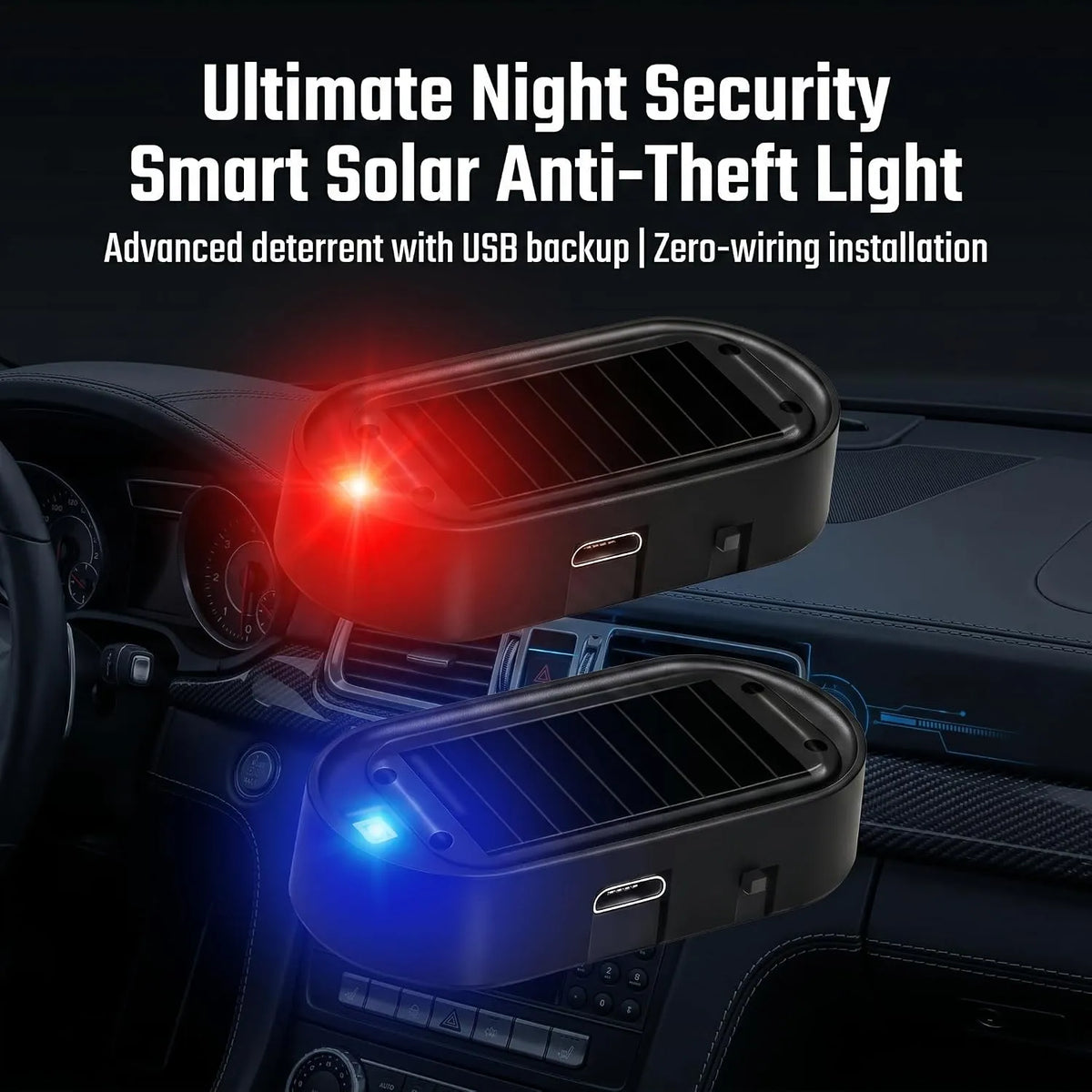 🎁Solar Fake Car Alarm LED Warning Light – 2 Pack