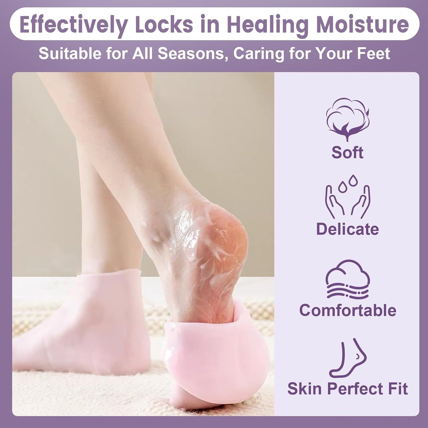 Silicone Socks for Dry Cracked Feet - Women's Moisturizing Foot Socks