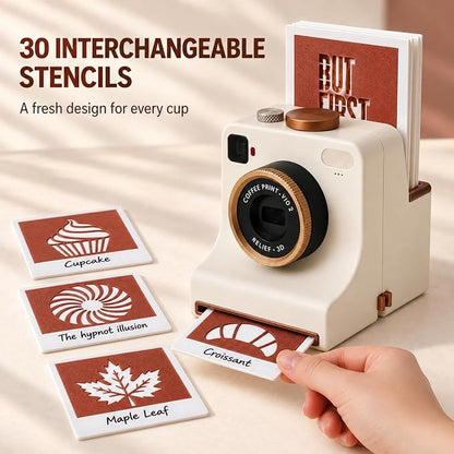 🎁3D Printed Latte Art Camera With Reusable Stencil Cards
