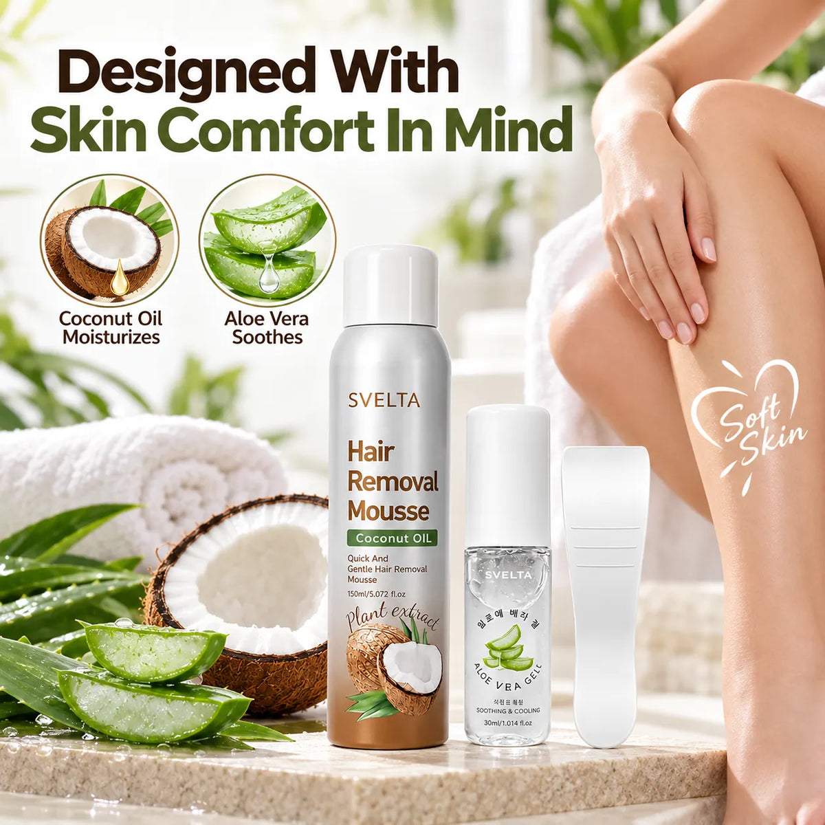 🎁Korean Hair Removal Mousse Kit – Smooth Body Care In 3 Easy Steps