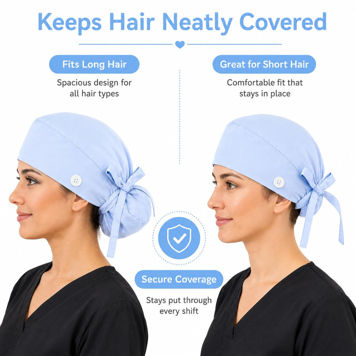 🔥100% Cotton Scrub Cap – Adjustable Ponytail Hat with Sweatband & Mask Buttons