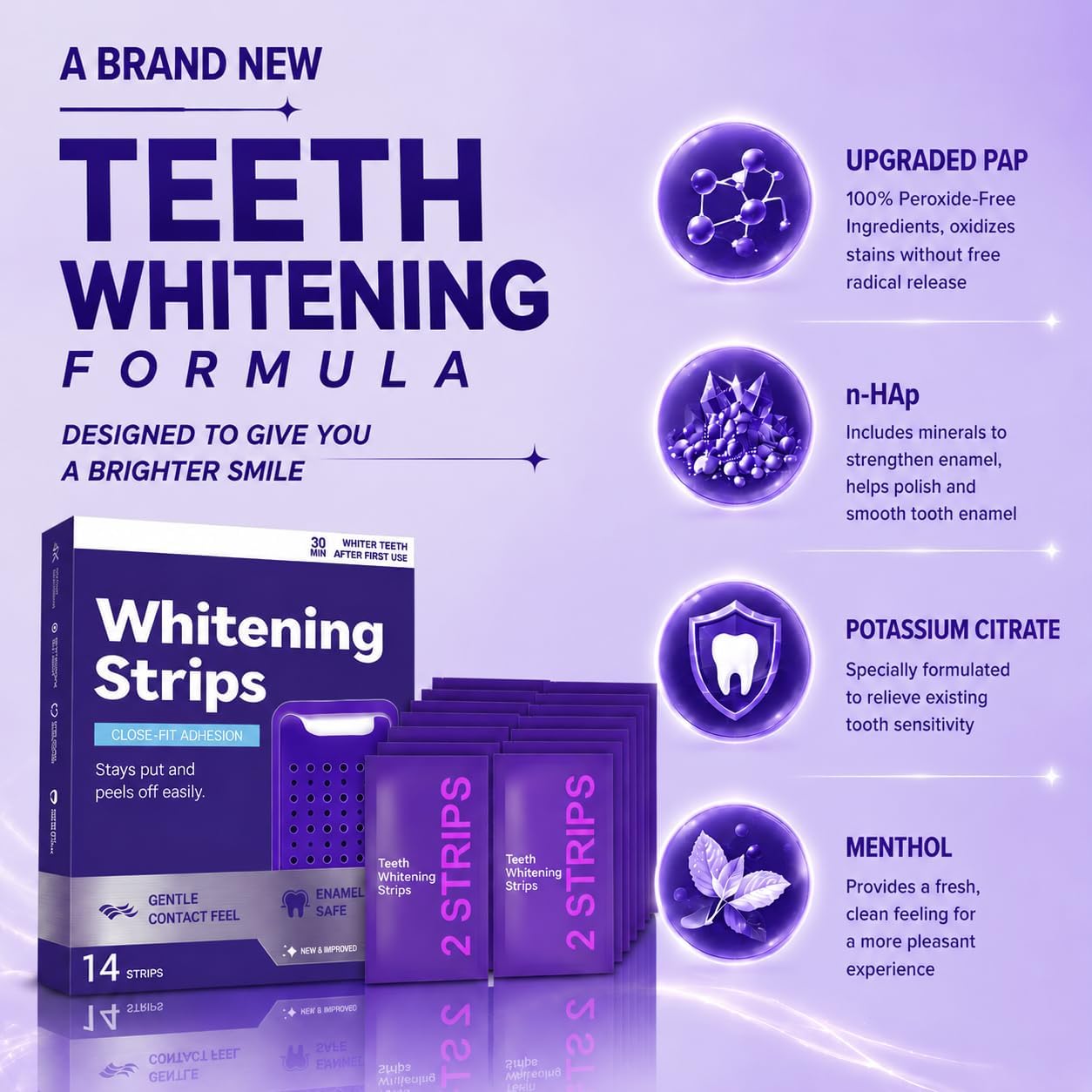 💜 Purple Teeth Whitening Strips — PAP-Powered, Peroxide-Free Brightening for a Whiter-Looking Smile