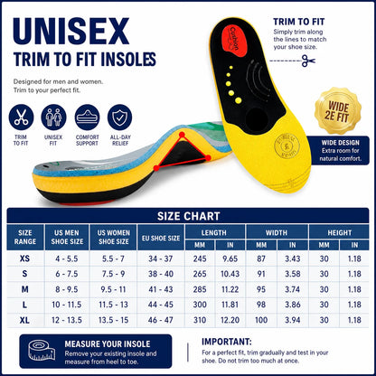 Heavy Duty High Arch Support Shock Absorbing Insoles