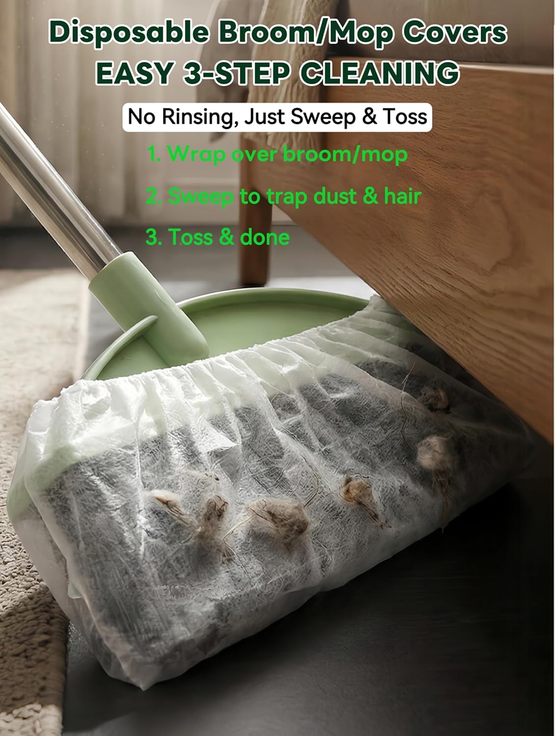 🧹 100-Pack Disposable Dust-Trapping Broom Covers