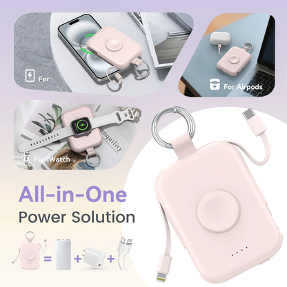 🔋 10000mAh Keychain Power Bank with Built-In Cables