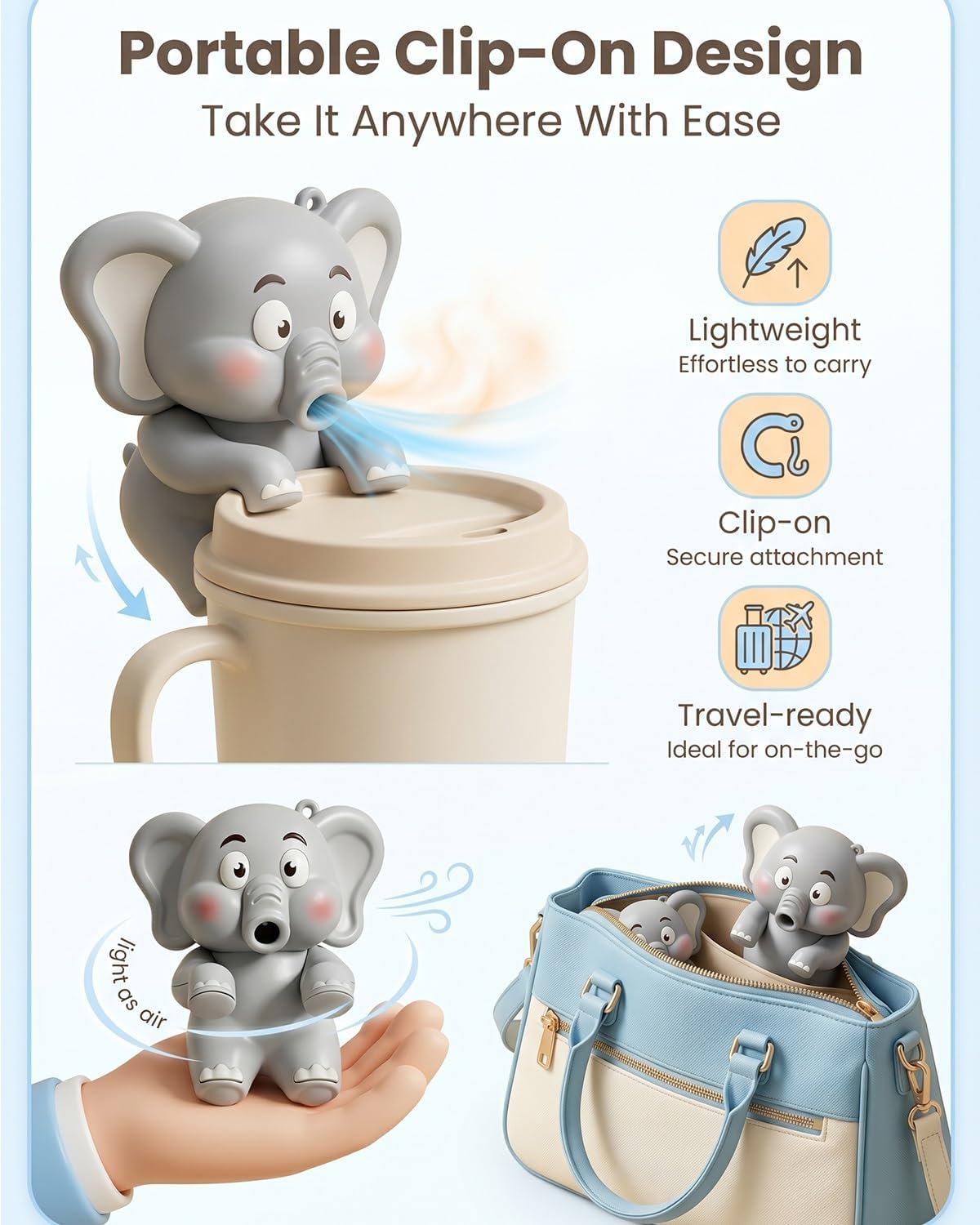 🐘 Clip-On Food Cooling Fan – Hands-Free Cooling for Hot Soup, Coffee & Drinks
