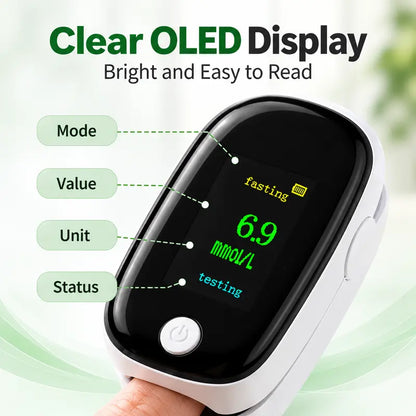 🎁Non-Invasive Blood Glucose & Oxygen Monitor – Needle-Free Fingertip Design with OLED Display