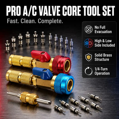 🎁R134A A/C Valve Core Remover Installer Kit With High &amp; Low Pressure Coupler